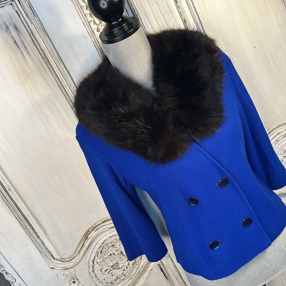 VINTAGE Double Breasted Fur Collar Lightweight Top Retro Chic 40’s Look - Picture 2 of 11